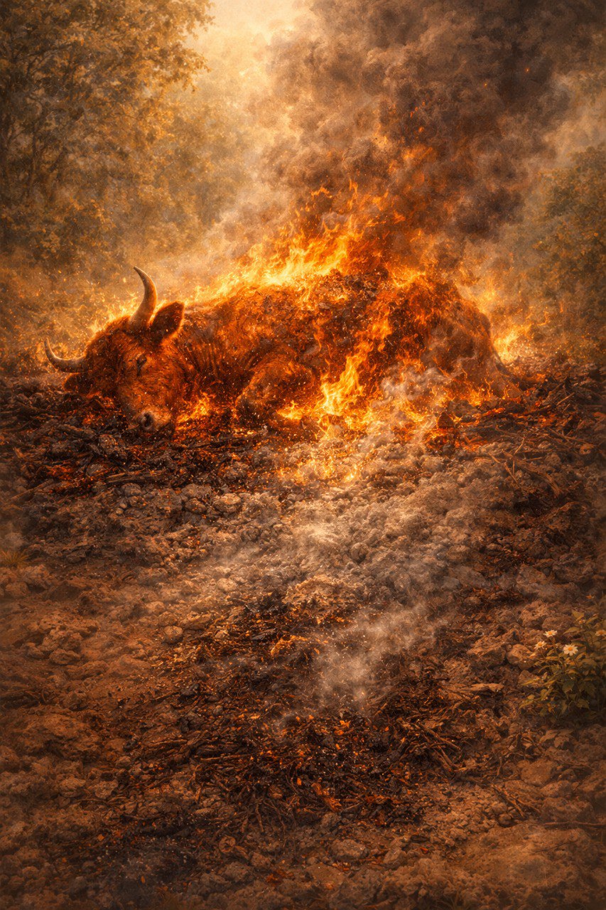 The Red Heifer burning